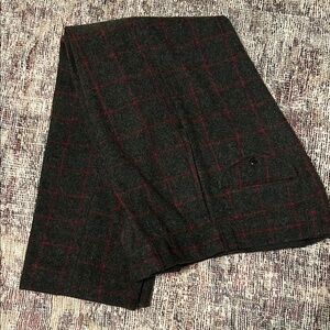 Mens Vintage Wool Plaid Gray and Red Trousers